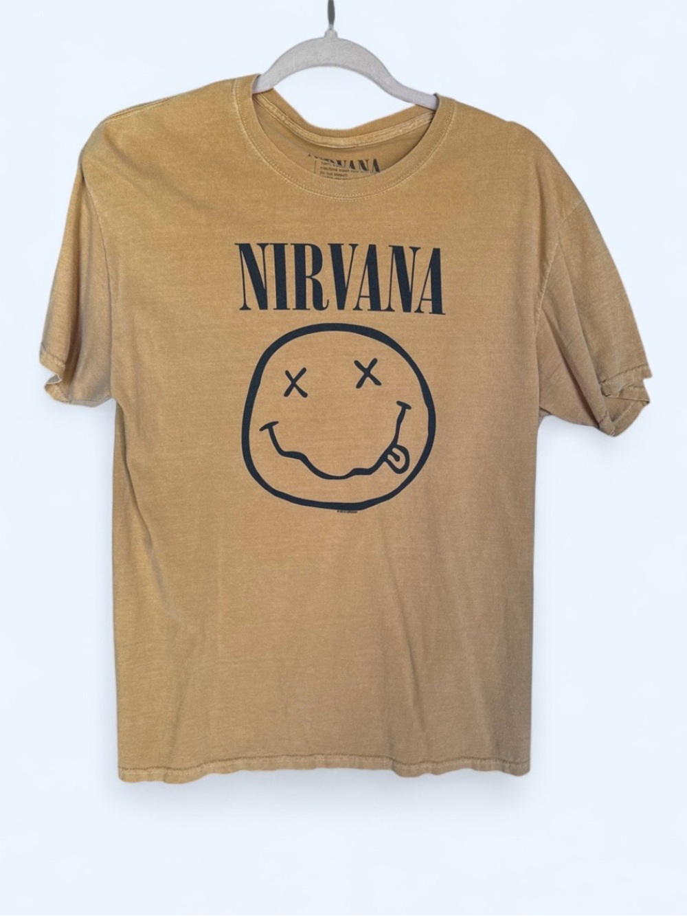NIRVANA Women’s Short Sleeve Tee in Tan with Black Logo